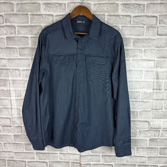 Arcteryx The Lattis Long Sleeve Snap Up Flannel Shirt Navy Blue Mens LARGE - Picture 2 of 10
